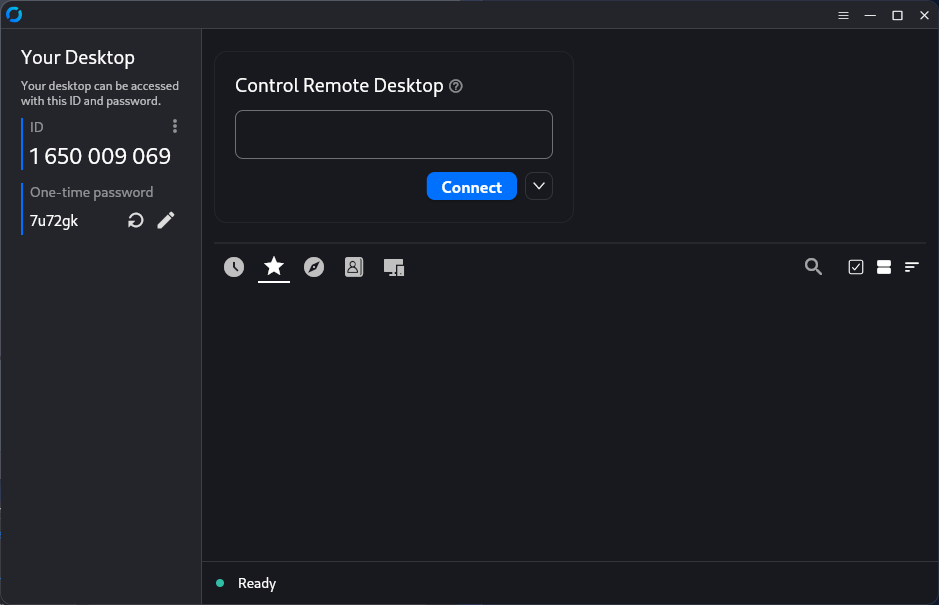 RustDesk main window on Linux highlighting the menu icon to open settings