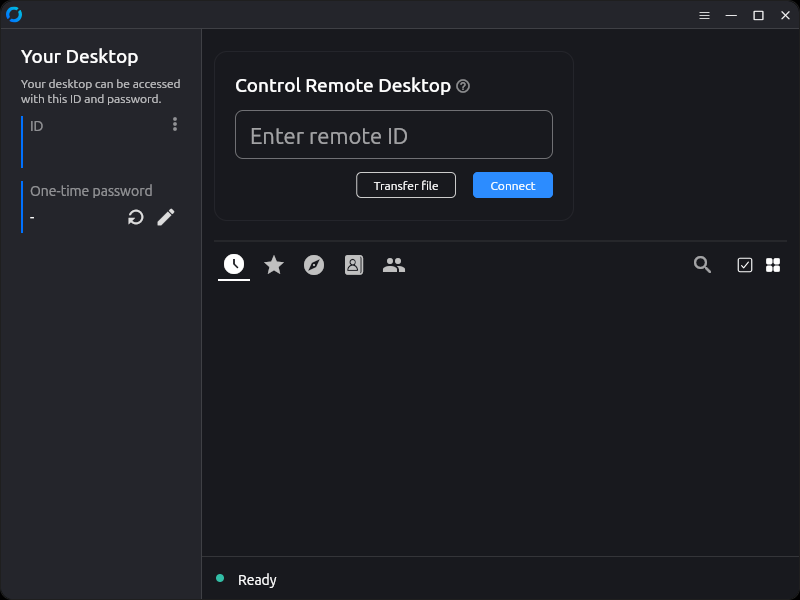 RustDesk main screen on Linux