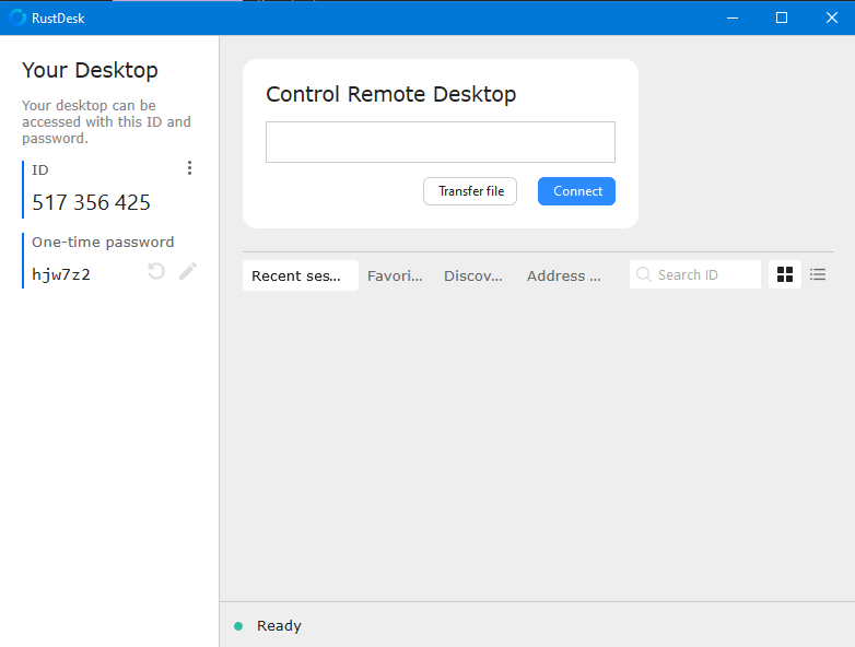 RustDesk main screen